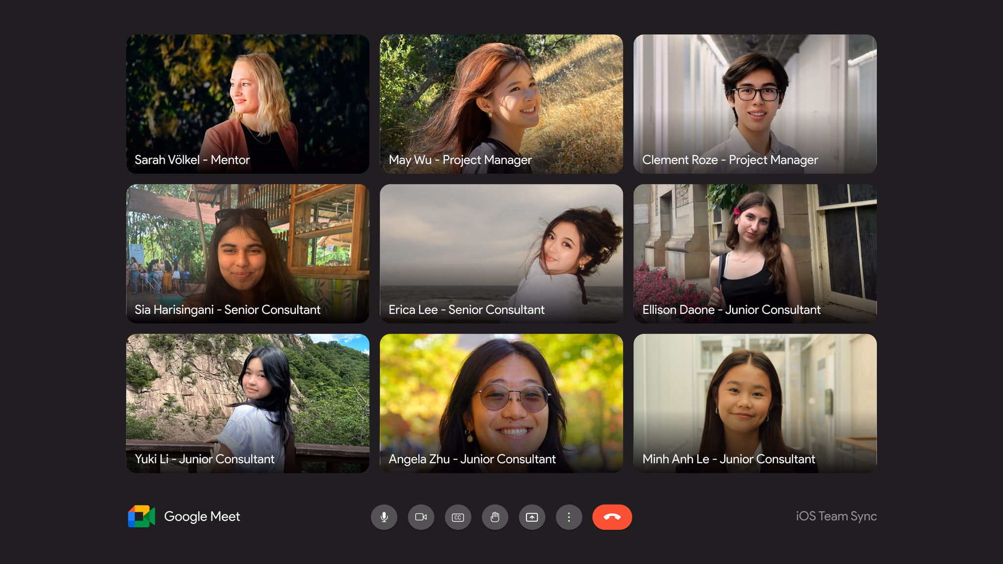 Nine members of the Design Consulting at Cornell team in a Google Meet call