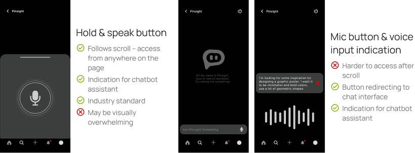 Comparison of a hold-to-speak control and an inline microphone with voice-input feedback