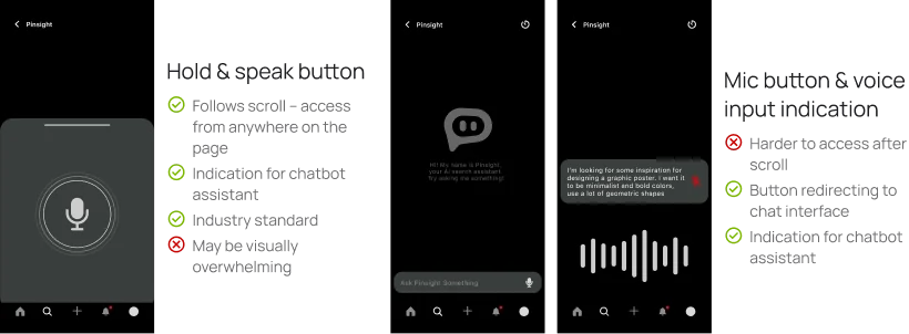 Comparison of a hold-to-speak control and an inline microphone with voice-input feedback