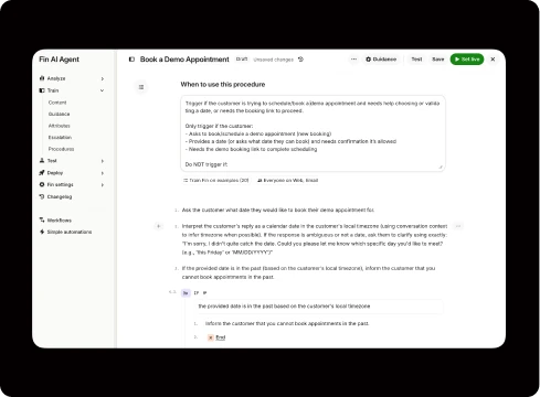 Support procedure organized as steps in a document-style editor
